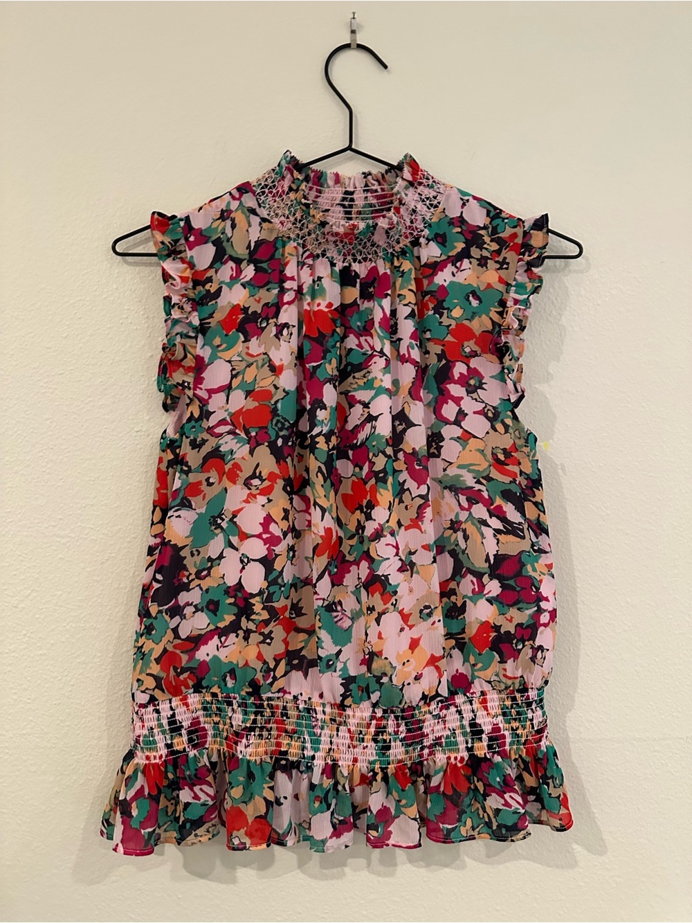 J Crew Floral Smocked Neck Sleeveless Blouse in Multicolor